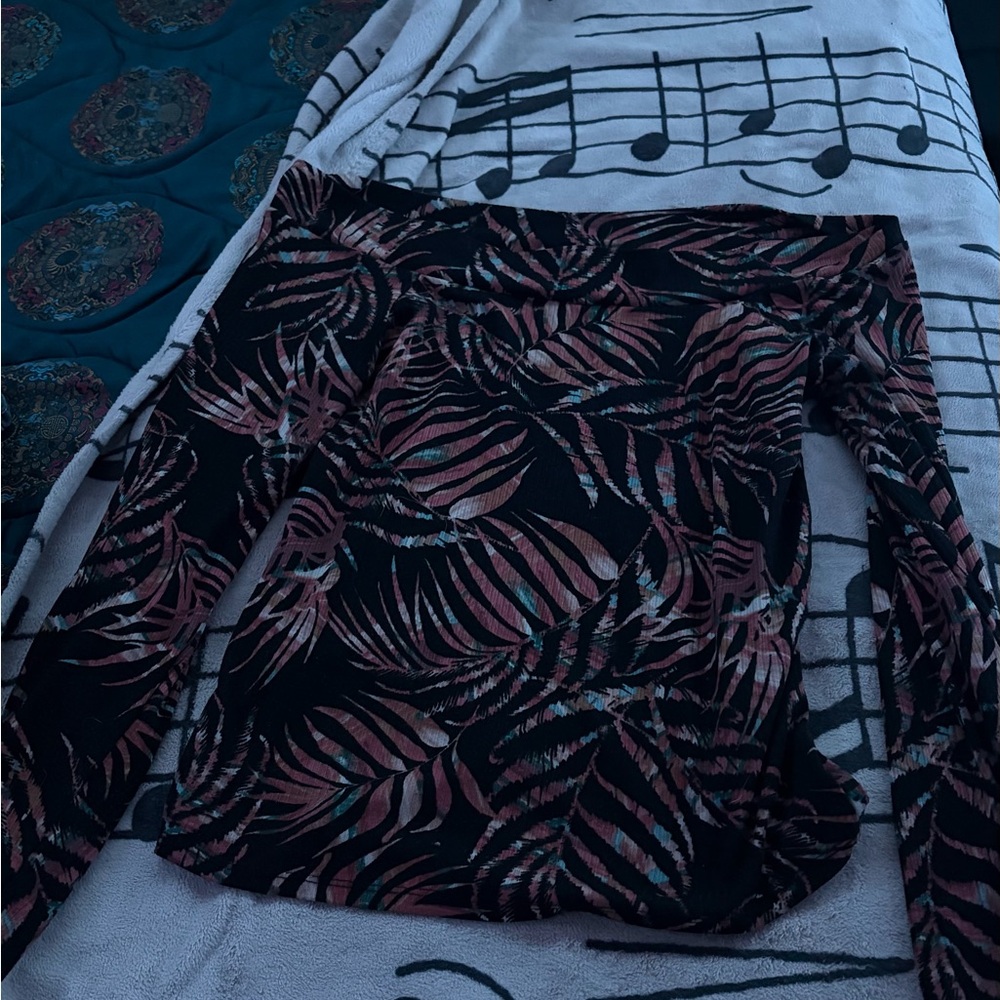 Women's Black and Pink Leaf Print Blouse